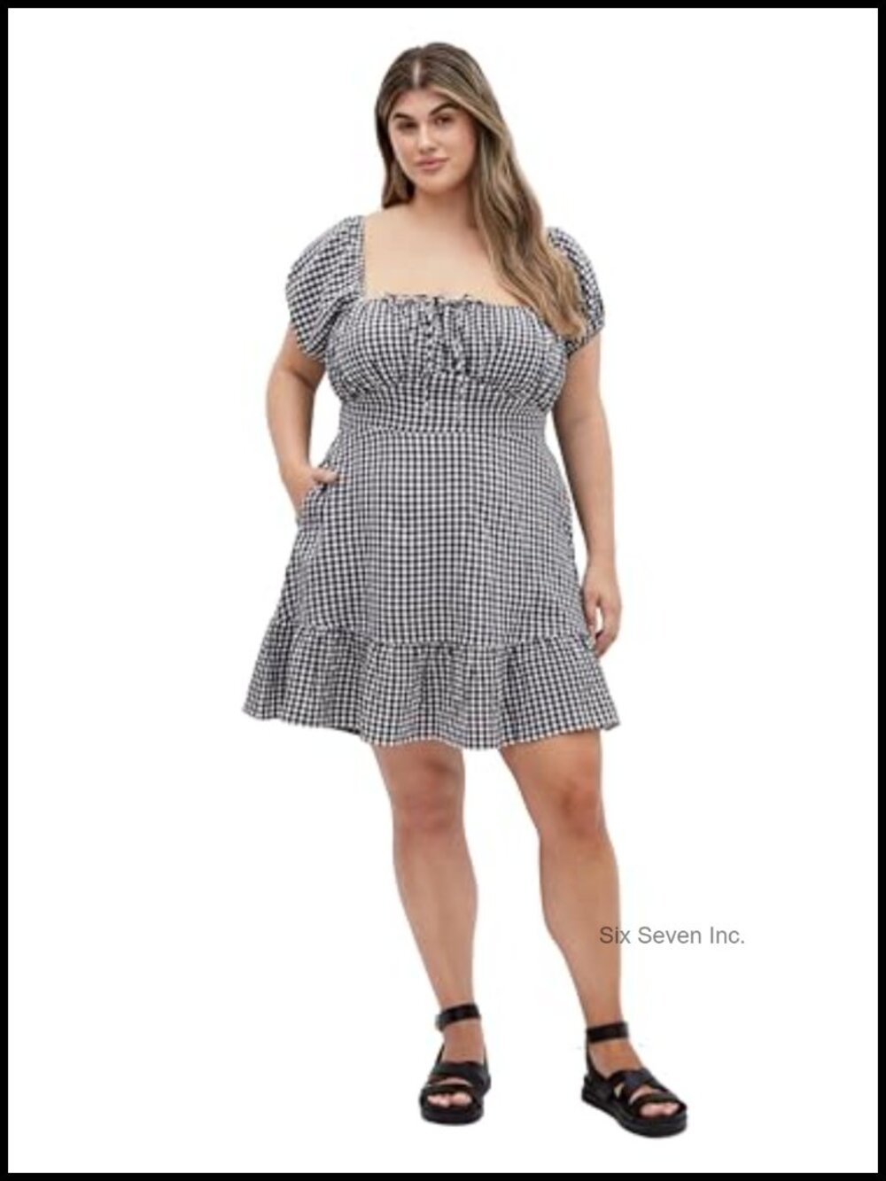 Plus Size Fit & Flare Gingham Mini Dress with Pockets